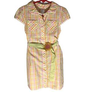 Gymboree size 5 plaid shirt sleeve dress flower sequin belt NWT